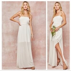 Ivory Swiss Dot Smocked Macrame Back Maxi Dress
